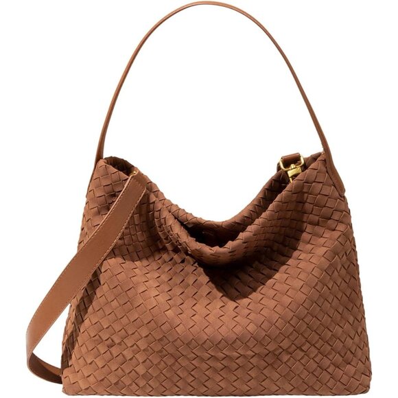Chic Braided Leather Tote Bag with Woven Details - Versatile Suede Shoulder Bag - Picture 1 of 6